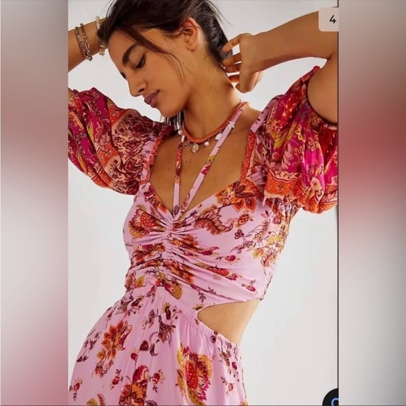 NWOT Free People Bali Citrus Skies Jumpsuit Pink Combo